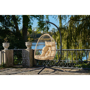 Hanging chair, steel stand, foldable seat, incl.cushions, natural/black 195x117x107 cm